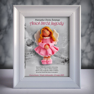 Pamiątka Chrztu Świętego - ramka 15x20 z aniołkiem