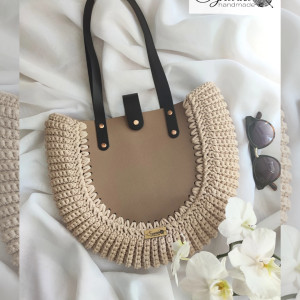 Torebka shopperka szoperka szydelkowana ręcznie robiona skórzana