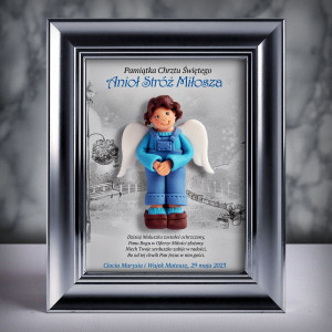 Pamiątka Chrztu Świętego - ramka 15x20 z aniołkiem