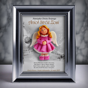 Pamiątka Chrztu Świętego - ramka 15x20 z aniołkiem