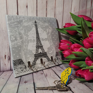 Szary kwadratowy wieszak na klucze wykonany ręcznie Paryż Francja Wieża Eiffla