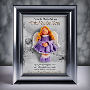 Pamiątka Chrztu Świętego - ramka 15x20 z aniołkiem