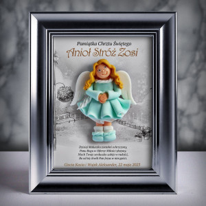 Pamiątka Chrztu Świętego - ramka 15x20 z aniołkiem