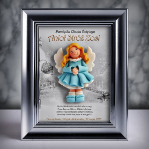 Pamiątka Chrztu Świętego - ramka 15x20 z aniołkiem