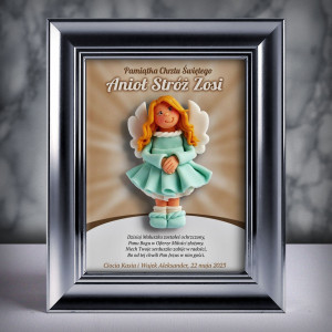 Pamiątka Chrztu Świętego - ramka 15x20 z aniołkiem
