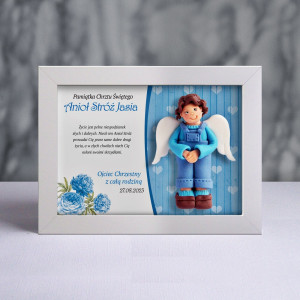 Pamiątka Chrztu Świętego - ramka 20x15 z aniołkiem
