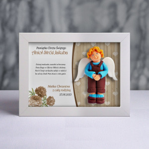 Pamiątka Chrztu Świętego - ramka 20x15 z aniołkiem