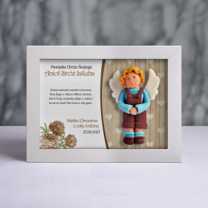 Pamiątka Chrztu Świętego - ramka 20x15 z aniołkiem