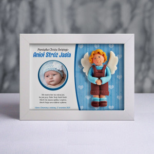 Pamiątka Chrztu Świętego - ramka 20x15 z aniołkiem