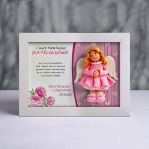 Pamiątka Chrztu Świętego - ramka 20x15 z aniołkiem