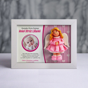 Pamiątka Chrztu Świętego - ramka 20x15 z aniołkiem