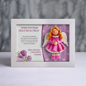 Pamiątka Chrztu Świętego - ramka 20x15 z aniołkiem