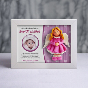 Pamiątka Chrztu Świętego - ramka 20x15 z aniołkiem