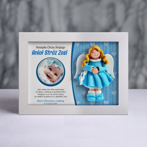 Pamiątka Chrztu Świętego - ramka 20x15 z aniołkiem