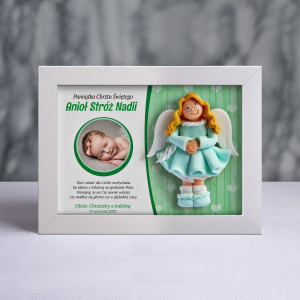 Pamiątka Chrztu Świętego - ramka 20x15 z aniołkiem