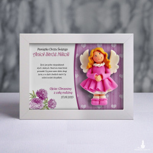 Pamiątka Chrztu Świętego - ramka 20x15 z aniołkiem