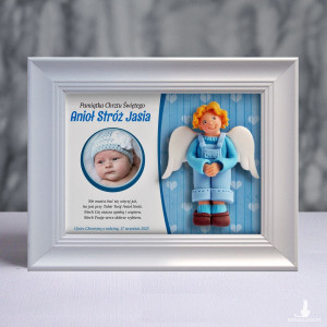 Pamiątka Chrztu Świętego - ramka 20x15 z aniołkiem