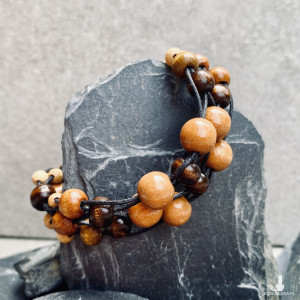 Bransoletka brązowe drewniane koraliki na sznurku