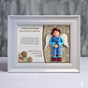 Pamiątka Chrztu Świętego - ramka 20x15 z aniołkiem