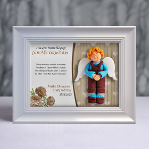 Pamiątka Chrztu Świętego - ramka 20x15 z aniołkiem