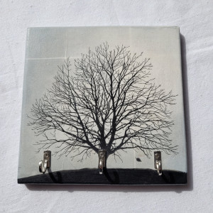 Wieszak na klucze kwadratowy Czarny szary  wykonany ręcznie Drzewo Minimalistyczny