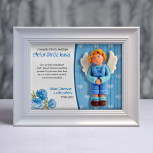 Pamiątka Chrztu Świętego - ramka 20x15 z aniołkiem
