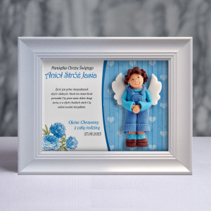 Pamiątka Chrztu Świętego - ramka 20x15 z aniołkiem
