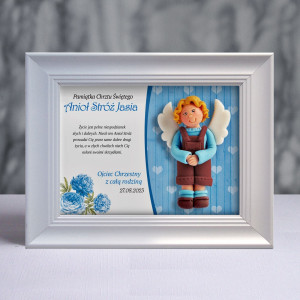 Pamiątka Chrztu Świętego - ramka 20x15 z aniołkiem