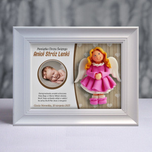 Pamiątka Chrztu Świętego - ramka 20x15 z aniołkiem