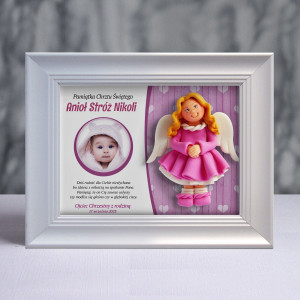 Pamiątka Chrztu Świętego - ramka 20x15 z aniołkiem