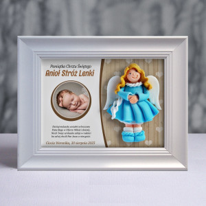 Pamiątka Chrztu Świętego - ramka 20x15 z aniołkiem