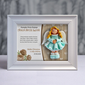 Pamiątka Chrztu Świętego - ramka 20x15 z aniołkiem