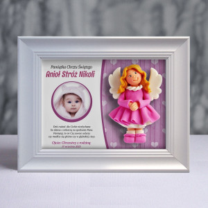 Pamiątka Chrztu Świętego - ramka 20x15 z aniołkiem