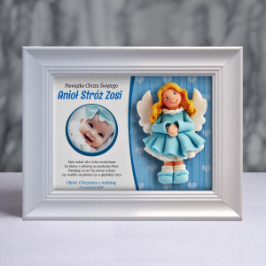 Pamiątka Chrztu Świętego - ramka 20x15 z aniołkiem