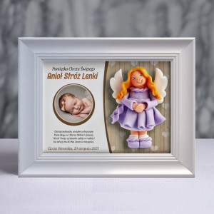 Pamiątka Chrztu Świętego - ramka 20x15 z aniołkiem