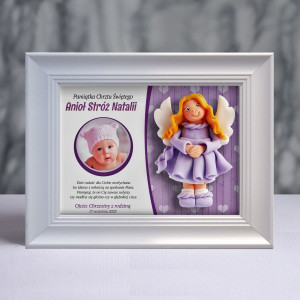 Pamiątka Chrztu Świętego - ramka 20x15 z aniołkiem