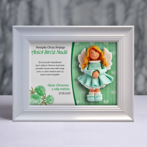 Pamiątka Chrztu Świętego - ramka 20x15 z aniołkiem
