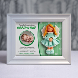 Pamiątka Chrztu Świętego - ramka 20x15 z aniołkiem