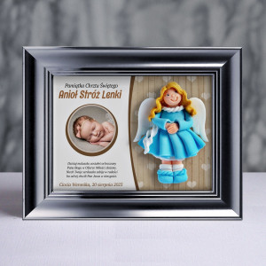 Pamiątka Chrztu Świętego - ramka 20x15 z aniołkiem