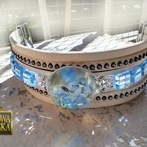 Sen modry - bransoleta z żywicy, szklanych koralików i rzemieni