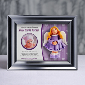 Pamiątka Chrztu Świętego - ramka 20x15 z aniołkiem