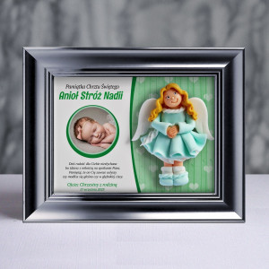 Pamiątka Chrztu Świętego - ramka 20x15 z aniołkiem
