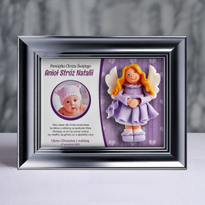 Pamiątka Chrztu Świętego - ramka 20x15 z aniołkiem
