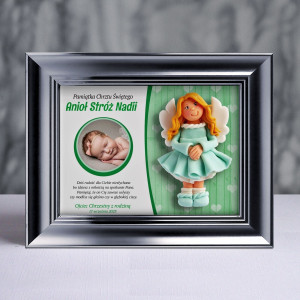 Pamiątka Chrztu Świętego - ramka 20x15 z aniołkiem