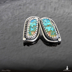 Kolczyki srebrne wkrętki z szatukitem w koronkach