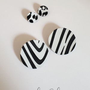2 pary kolczyków 3 możliwości białe koła czarna zebra panterka asymetryczne