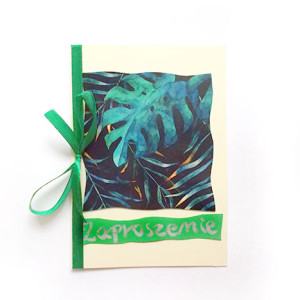 liście zaproszenie bez tekstu, monstera zaproszenie, boho zaproszenie na imprezę, puste zaproszenie, ogólne zaproszenie z monsterą