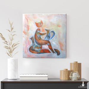 Kotka i piesek, obraz malowany na płótnie