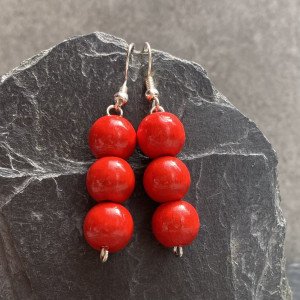 kolczyki korale drewniane czerwone