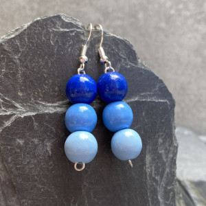 kolczyki korale drewniane niebieski